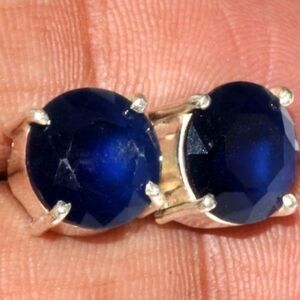 Iolite Gemstone 925 Sterling Silver Handmade Stud Earrings